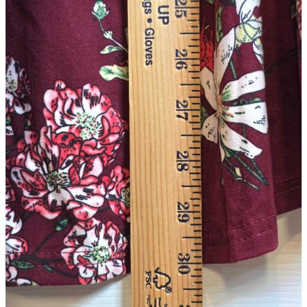 Floral Tunic Baby Doll Henley Top Empire Waist Sz 14 W Plus Burgundy Red Flare - Picture 11 of 12